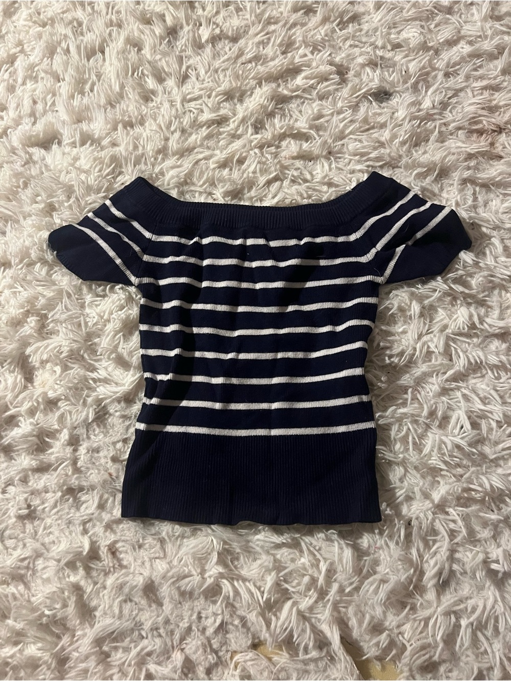 Garage Navy and White Striped Off-Shoulder Sweater